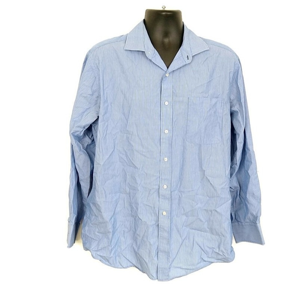 Tommy Hilfiger Button Down Shirt Mens XL 16.5 Blue Pinstripe Long Sleeve Classic